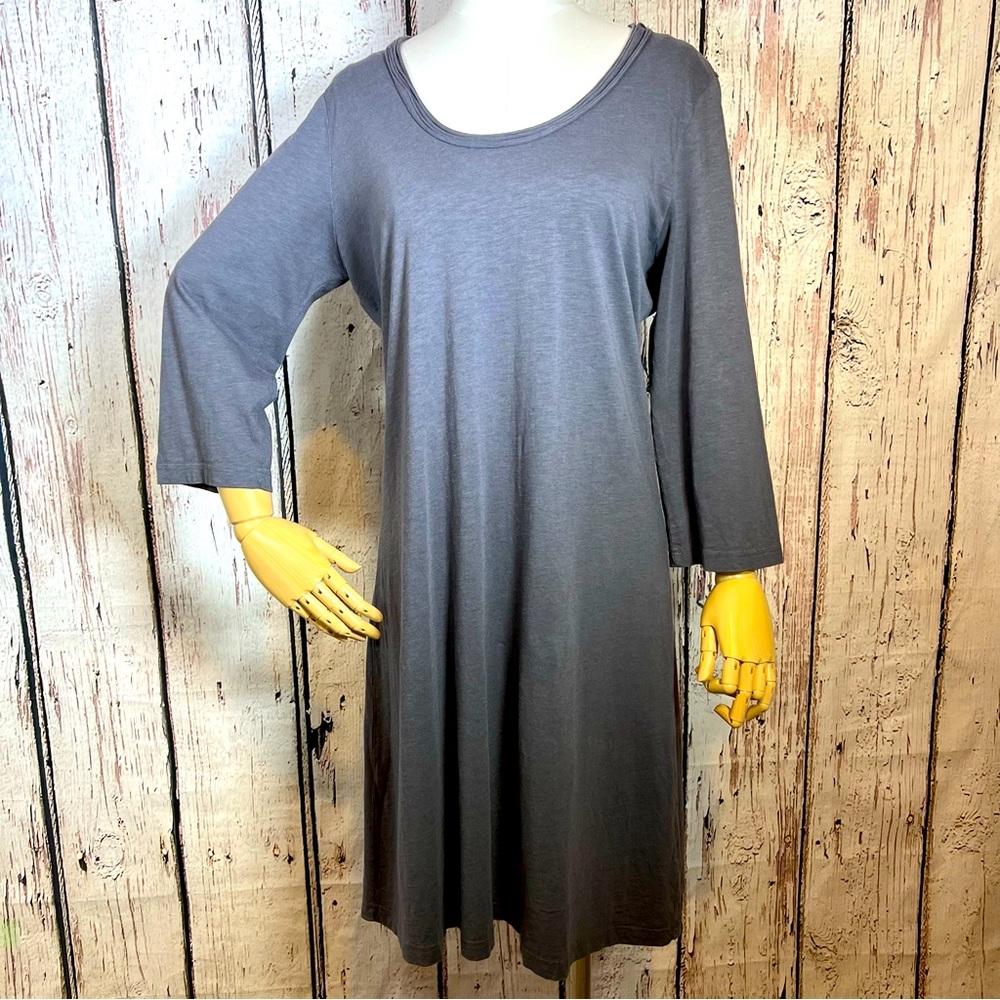 Garnet Hill Trapeze Grey Teal Jersey Swing Shift Dress Scoop Neck LARGE GUC - Picture 1 of 12